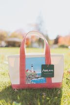 Hand-Painted L.L.Bean Boat and Tote MINI, Portland Head Light Inspired One of a Kind Original Art, Handmade Canvas Tote Bag, Open Top